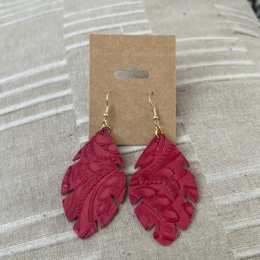 Red Embossed Faux Leather Earrings